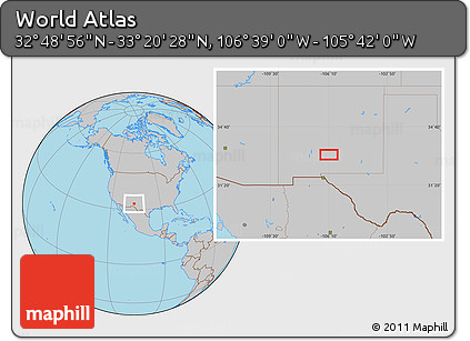 Gray Location Map of the Area around 33° 4' 42" N, 106° 10' 30" W