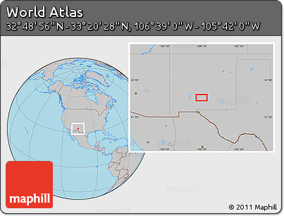 Gray Location Map of the Area around 33° 4' 42" N, 106° 10' 30" W