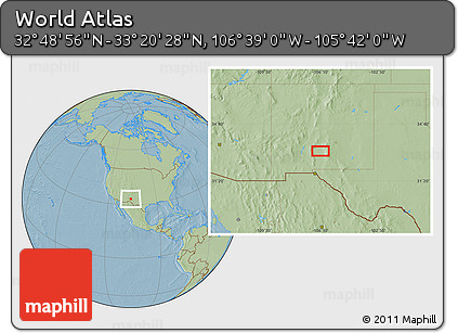 Savanna Style Location Map of the Area around 33° 4' 42" N, 106° 10' 30" W, hill shading