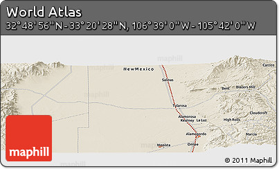 Shaded Relief Panoramic Map of the Area around 33° 4' 42" N, 106° 10' 30" W