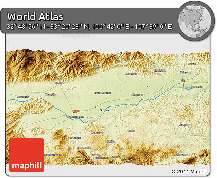Physical 3D Map of the Area around 33° 4' 42" N, 107° 10' 30" E