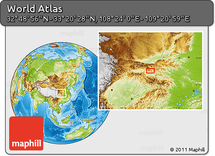 Physical Location Map of the Area around 33° 4' 42" N, 108° 52' 30" E