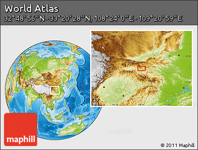 Physical Location Map of the Area around 33° 4' 42" N, 108° 52' 30" E