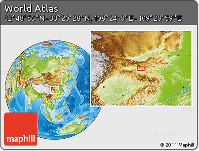 Physical Location Map of the Area around 33° 4' 42" N, 108° 52' 30" E