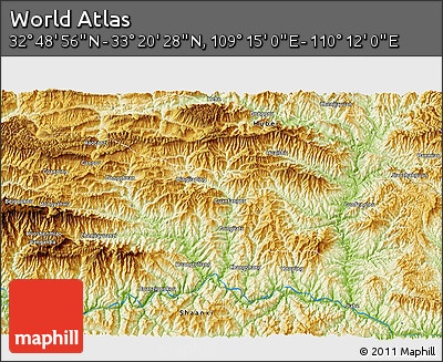 Physical 3D Map of the Area around 33° 4' 42" N, 109° 43' 29" E