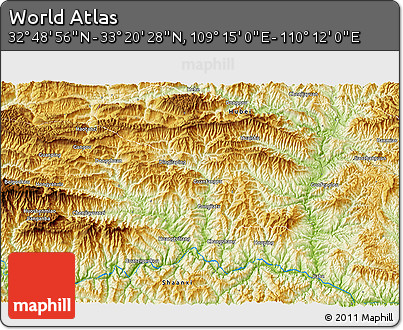 Physical 3D Map of the Area around 33° 4' 42" N, 109° 43' 29" E