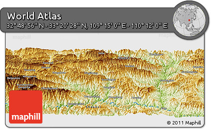 Physical Panoramic Map of the Area around 33° 4' 42" N, 109° 43' 29" E