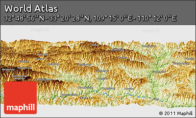 Physical Panoramic Map of the Area around 33° 4' 42" N, 109° 43' 29" E