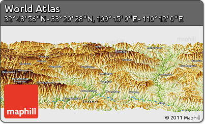 Physical Panoramic Map of the Area around 33° 4' 42" N, 109° 43' 29" E