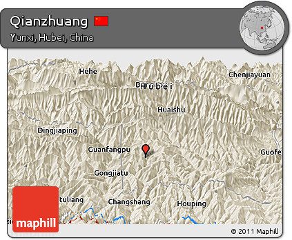 Shaded Relief Panoramic Map of Qianzhuang