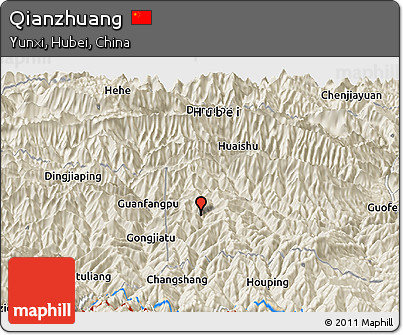 Shaded Relief Panoramic Map of Qianzhuang