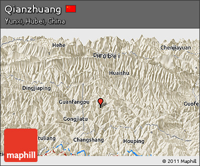 Shaded Relief Panoramic Map of Qianzhuang