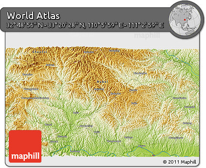 Physical 3D Map of the Area around 33° 4' 42" N, 110° 34' 29" E