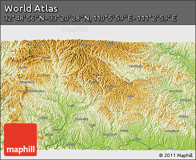 Physical 3D Map of the Area around 33° 4' 42" N, 110° 34' 29" E
