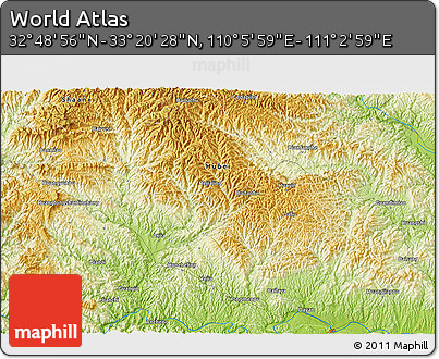 Physical 3D Map of the Area around 33° 4' 42" N, 110° 34' 29" E