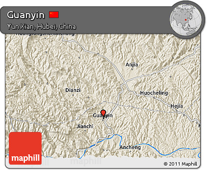 Shaded Relief 3D Map of Guanyin