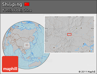 Gray Location Map of Shiliping, hill shading