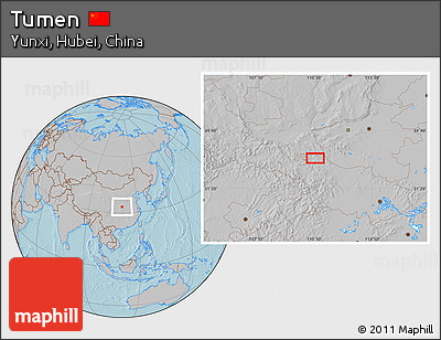 Gray Location Map of Tumen, hill shading