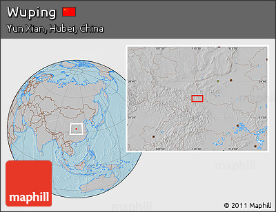 Gray Location Map of Wuping, hill shading