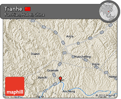 Shaded Relief Map of Tianhe