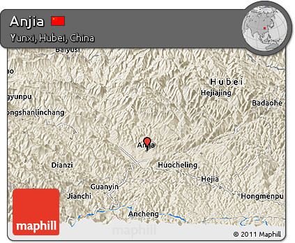 Shaded Relief Panoramic Map of Anjia