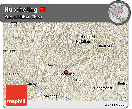 Shaded Relief Panoramic Map of Huocheling