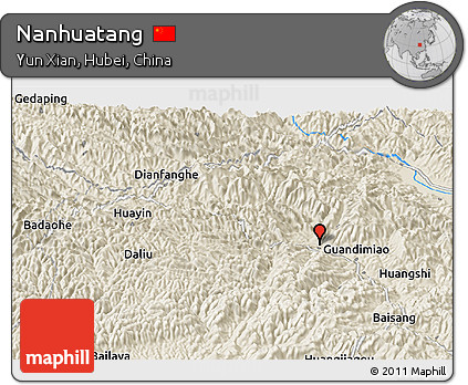 Shaded Relief Panoramic Map of Nanhuatang