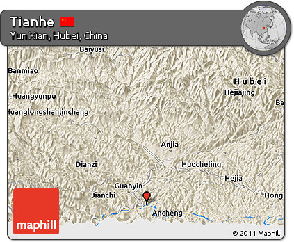 Shaded Relief Panoramic Map of Tianhe