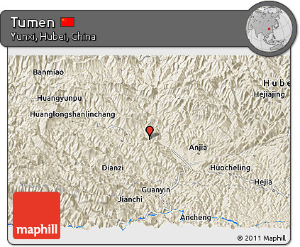 Shaded Relief Panoramic Map of Tumen