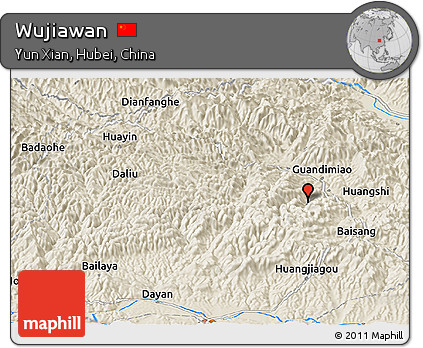 Shaded Relief Panoramic Map of Wujiawan