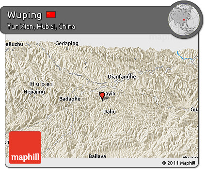 Shaded Relief Panoramic Map of Wuping