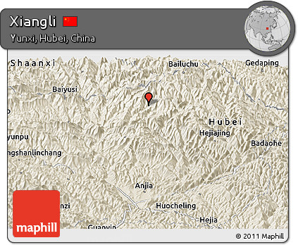 Shaded Relief Panoramic Map of Xiangli