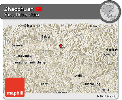 Shaded Relief Panoramic Map of Zhaochuan