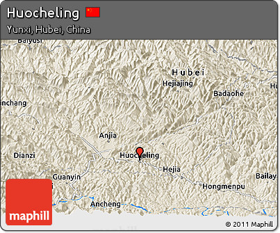 Shaded Relief Panoramic Map of Huocheling
