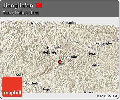 Shaded Relief Panoramic Map of Jiangjia'an
