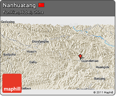Shaded Relief Panoramic Map of Nanhuatang