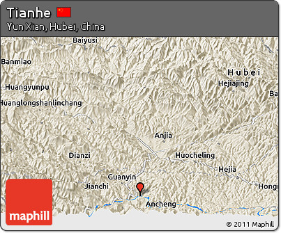 Shaded Relief Panoramic Map of Tianhe