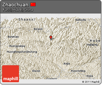 Shaded Relief Panoramic Map of Zhaochuan