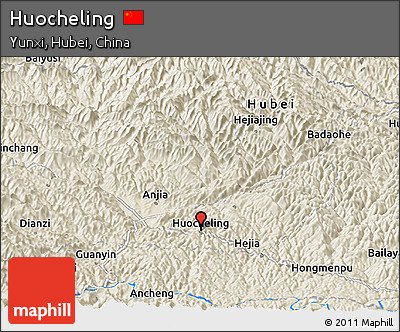 Shaded Relief Panoramic Map of Huocheling