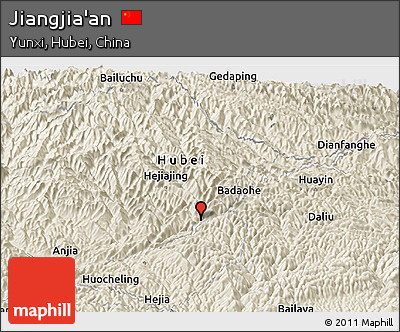 Shaded Relief Panoramic Map of Jiangjia'an