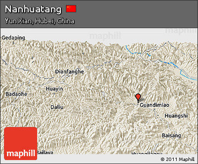 Shaded Relief Panoramic Map of Nanhuatang
