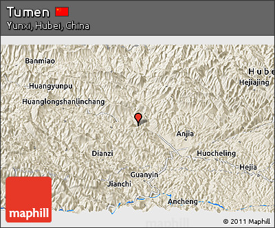 Shaded Relief Panoramic Map of Tumen