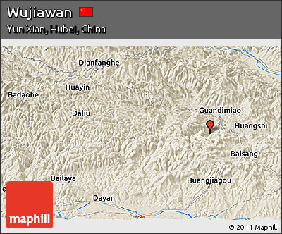 Shaded Relief Panoramic Map of Wujiawan