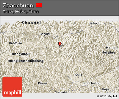 Shaded Relief Panoramic Map of Zhaochuan