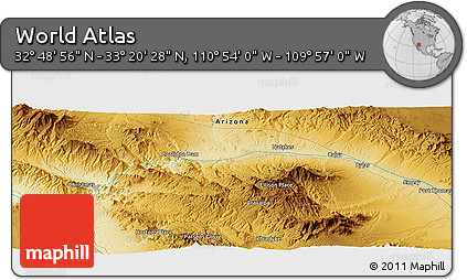 Physical Panoramic Map of the Area around 33° 4' 42" N, 110° 25' 30" W