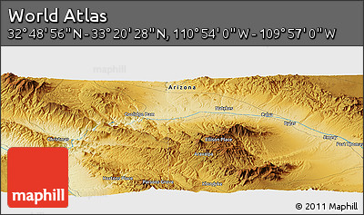 Physical Panoramic Map of the Area around 33° 4' 42" N, 110° 25' 30" W