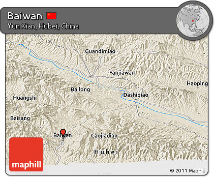 Shaded Relief Panoramic Map of Baiwan