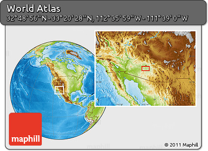 Physical Location Map of the Area around 33° 4' 42" N, 112° 7' 30" W