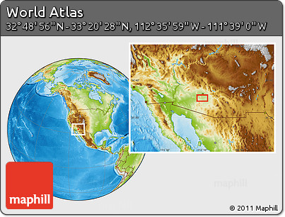 Physical Location Map of the Area around 33° 4' 42" N, 112° 7' 30" W