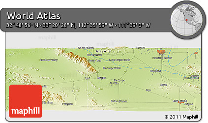 Physical Panoramic Map of the Area around 33° 4' 42" N, 112° 7' 30" W